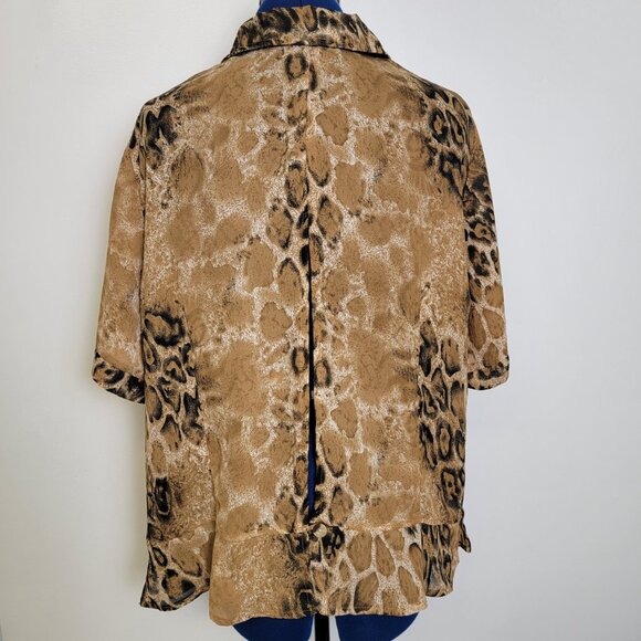 Componix Womens Leopard Print Sheer Peek-a-Boo Slit Back Short Sleeve Blouse 20W - Picture 3 of 11